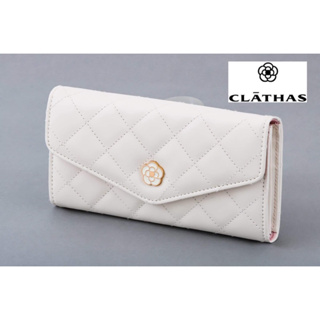 CLATHAS quilted wallet กระเป๋าสตางค์ใบยาว หนัง pu เย็บนูน สีขาว ใส่ของได้เยอะ ใหม่ ยังไม่ผ่านการใช้งานจากตู้ญี่ปุ่น