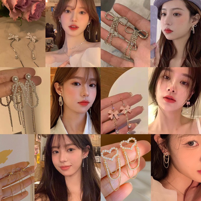 ต่างหูตุ้มหูประดับเพชรพู่ยาวดูอ่อนโยนและเหมาะกับการสวมใส่ทุกประเภท