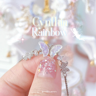 💒 พร้อมส่ง 🧚‍♀️ Cynthia Rainbow 💗สร้อยข้อมือเงินแท้92.5% 🌷ไม่ใช่งานหลักสิบสร้อยข้อมือผีเสื้อคริสตัลสีรุ้ง กำไล