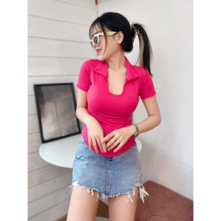 เสื้อยืด ผ้าไหมพรมผ้าร่อง เสื้อครอป