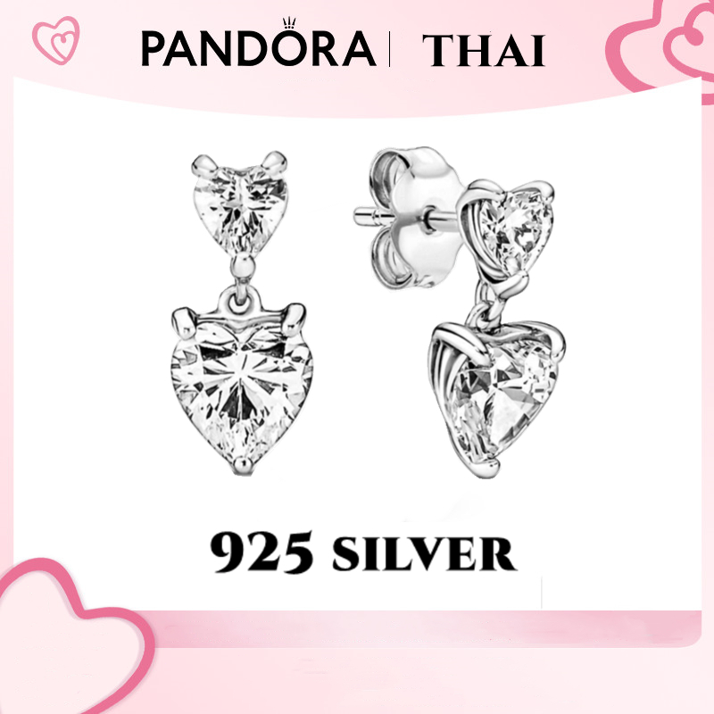[ส่งจากกรุงเทพ]P เงิน925 ต่างหู ตุ้มหู Sparkling Heart Stud Earrings เครื่องประดับแฟชั่นสตรี ของแท้100%