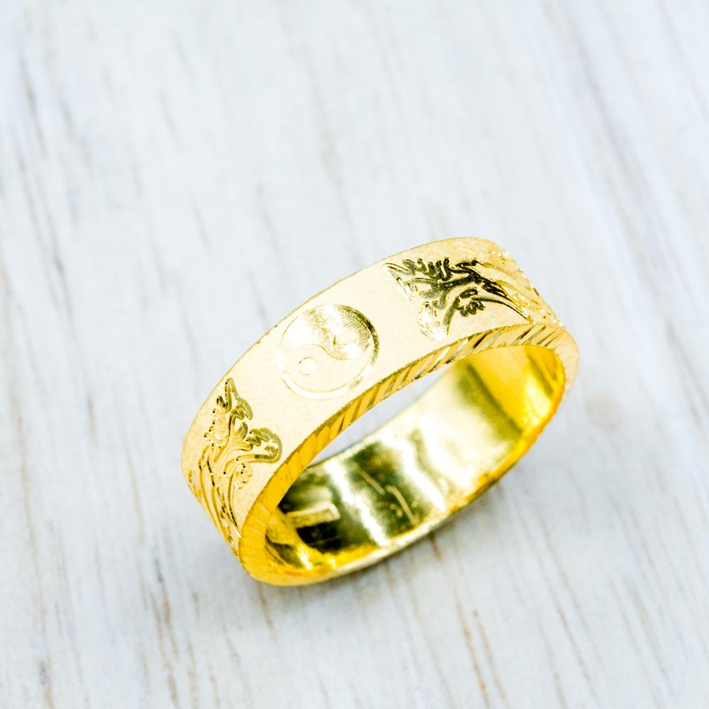 ⭐ แหวนทองโปร่งเลเซอร์ลายมังกร น้ำหนัก 1 สลึง มาตรฐานทอง 96.5%
