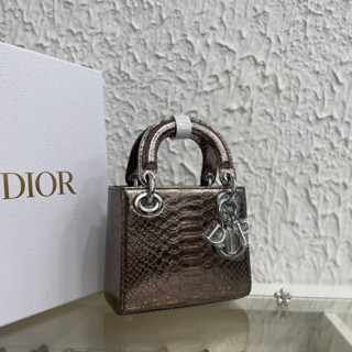 กระเป๋าแบรนด์เนมกระเป๋าสะพายข้าง CHRISTIAN DIOR LADY MINI PHYTON  LEATHER  ใหม่สุด