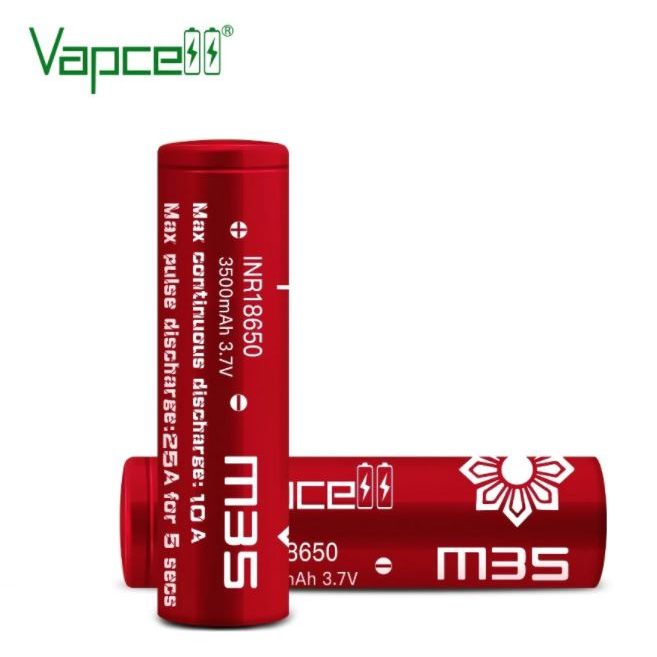 [หัวแบน!!!] ถ่านชาร์จ Vapcell 18650 M35 3500mAh 3.7V 10A/25A สีแดง