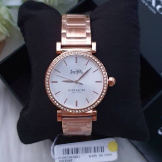 (ผ่อน0%) นาฬิกา COACH MADISON CRYSTAL WATCH  14503580 หน้าปัดล้อมคริสตัล 34 MM สายสแตนเลส สี Rose Gold