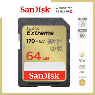 SanDisk Extreme SD Card SDXC 64GB Speed 170MB/s เขียน 80MB/s (SDSDXV2-064G-GNCIN-1) เมมโมรี่ การ์ด SDCARD แซนดิส ประกัน Lifetime Synnex