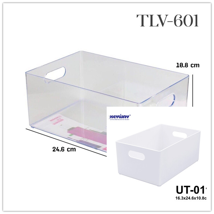ถาดอเนกประสงค์ตั้งโต๊ะใส ขนาดถาด (กว้างxยาวxสูง): 16.3 x 24.6 x 10.8 cm TLV-601 ใส/UT-011 ขาว