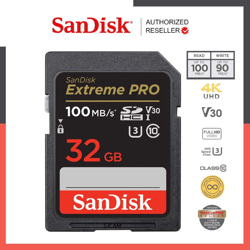 SanDisk Extreme Pro SD Card SDHC 32GB (SDSDXXO-032G-GN4IN) ความเร็วอ่าน 100MB/s เขียน 90MB/s เมมโมรี่การ์ด SDCARD แซนดิส รับประกัน Synnex lifetime