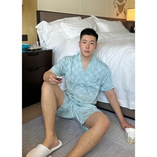 ชุดนอน Blue Chess pajamas (premium silk satin)