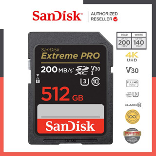 SanDisk Extreme Pro SD Card SDXC 512GB Speed R/W	200MB/s R, 140MB/s ( SDSDXXD-512G-GN4IN ) เมมโมรี่การ์ด SDCARD  กล้องถ่ายภาพ DSLR ประกัน Synnex lifetime