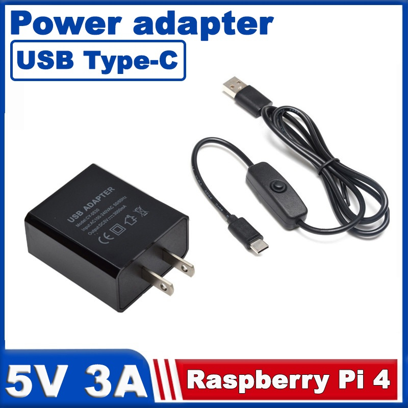 Raspberry Pi 4 Power Supply 5V 3A Type-C Switch Charger Cable US Plug USBC Wire Power Adapter for Ra