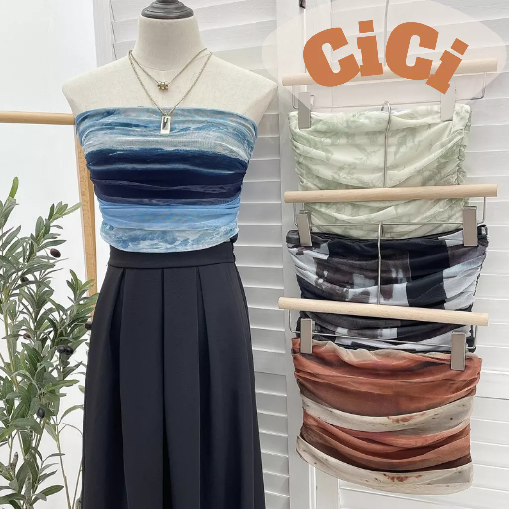 ส่งทันที Cici(NO. J313)เกาะอกสีมัดย้อม ดีเทลจับจีบด้านข้าง เก๋าได้ทุกทริป