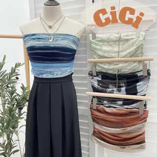 ส่งทันที Cici(NO. J313)เกาะอกสีมัดย้อม ดีเทลจับจีบด้านข้าง เ…