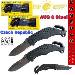 มีดกู้ภัย มีดESPมีดที่แข็งแกร่งมาตรฐานยุโรปESP Rescue Knife RK-01 , RK-01-S มีดที่มาพร้อมตัวทุบกระจกรถ และมีดตัดสายเบลล์