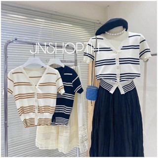 🧚‍♀️✨JNSHOPTH ✨🧚‍♀️เสื้อคอวกรดูมหน้าลายริ้ว ลายทางJN1299