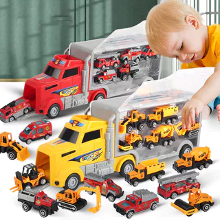 🚚รถของเล่น รถบรรทุก รถดับเพลิง ของเล่นเด็กรถบรรทุกตู้คอนเทนเนอร์ขนาดใหญ่ แถมโมเดลรถดับเพลิง6คัน สำหรับของขวัญเด็ก