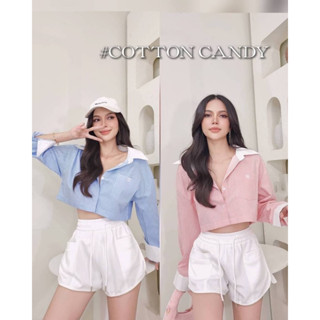 #COTTON CANDY🍭 เสื้อครอปเชิ้ตแขนยาวลายริ้วปกขาว