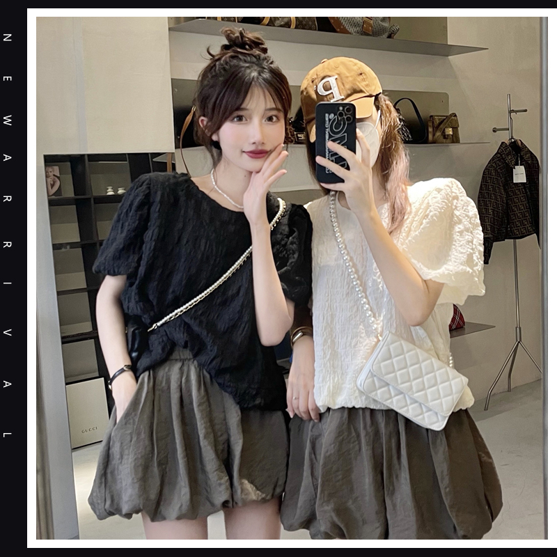 FBAShop สไตล์เกาหลี เสื้อคอกลมแขนตุ๊กตา ทรงปุ๊กปิ๊ก🌈 ยืดผู้หญิงสวยๆแฟชั่นนำเข้าราคาถูกม๊ากกก🍡