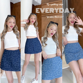 𝗭𝗜𝗣𝗧𝗛𝗢𝗡𝗚 GLflower jeans-(ผ้าเกรดดี​ถ่ายจากสินค้าจริง)​กระโปรงยีนส์ลายดอกไม้ใหญ่