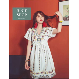 JUNIE SHOP เดรสสั้นปักลาย เนื้อผ้าใส่สบาย