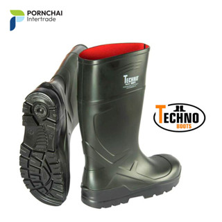 รองเท้าบูท Troya SAFETY หัวเหล็ก (Black/Green) Techno Troya Boots รองเท้าบูทนิรภัย PU น้ำหนักเบา