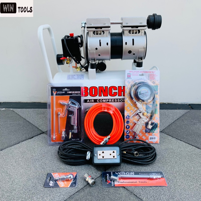 Bonchi ปั๊มลม ถังลม ปั๊มลมออยฟรี 30 ลิตร รุ่น 1000W + อุปกรณ์เสริมตามในรูปครับ เสียงเงียบ