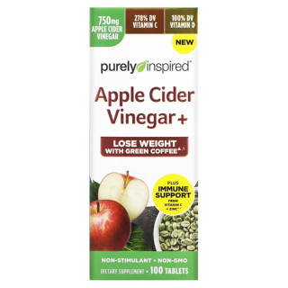 Purely Inspired Apple Cider Vinegar | Plus Immune Support Vitamin C + Zinc (100Tablets)