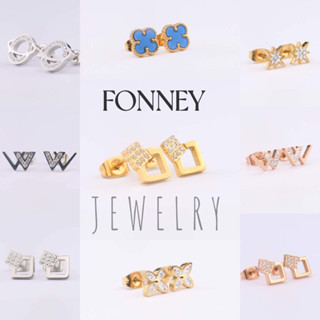 Fonney  ต่างหูแฟชั่นผู้หญิง สแตนเลส สตีล 100% ห้ามลอก-ดำ