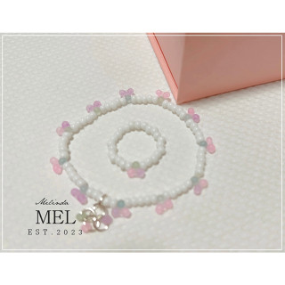 Mel-b002 : เซตสร้อยข้อมือสีขาว+แหวน แต่งเชอรี่สีหวาน แต่งลูกปัดเกรดA เอ็นยืด ดีไซน์เก๋ใส่แล้วได้ลุคคุณหนูน่ารัก