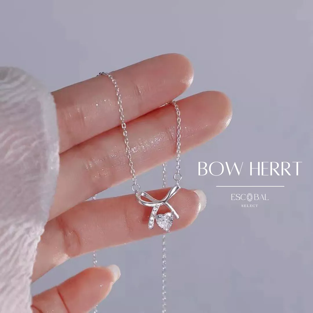 ESCOBAL พร้อมส่ง สร้อยคอเงินแท้ สร้อยเพชร Bow heart Moissaniteของขวัญให้แฟน ไม่ลอกไม่ดำ วาเลนไทน์