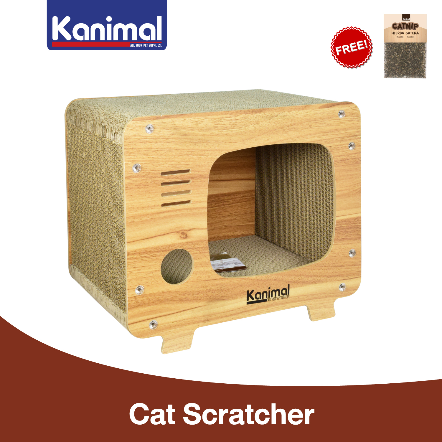 [CS-5000] Kanimal Cat Toy ของเล่นแมว บ้านแมว ที่ลับเล็บอุโมงค์ทีวี Size L ขนาด 45x25x38 ซม. แถมฟรี! Catnip