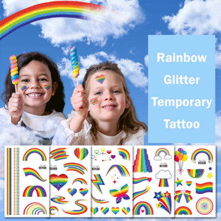 120*75mm แทคทูสีรุ้ง แทคทูกลิตเตอร์ แทคทู สีรุ้ง กลิตเตอร์ รอยสัก PRIDE LGBT LGBTQ Rainbow Glitter Temporary Tattoo