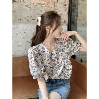 Styles_Unnie ✨พร้อมส่ง✨ T324 เสื้อแขนสั้นลายดอก สไตล์เกาหลี