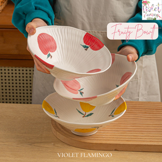 Violet Flamingo [พร้อมส่ง] ชามก๋วยเตี๋ยว ถ้วยซุปลายผลไม้สุดน่ารัก รุ่น Fruity Bowl ขนาด 21 cm. ชามเซรามิค