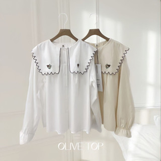 olive top🦋🛒(สินค้าพร้อมส่ง)เสื้อโอเวอร์ไซส์ผ้าคอตตอนปักลายงานน่ารัก