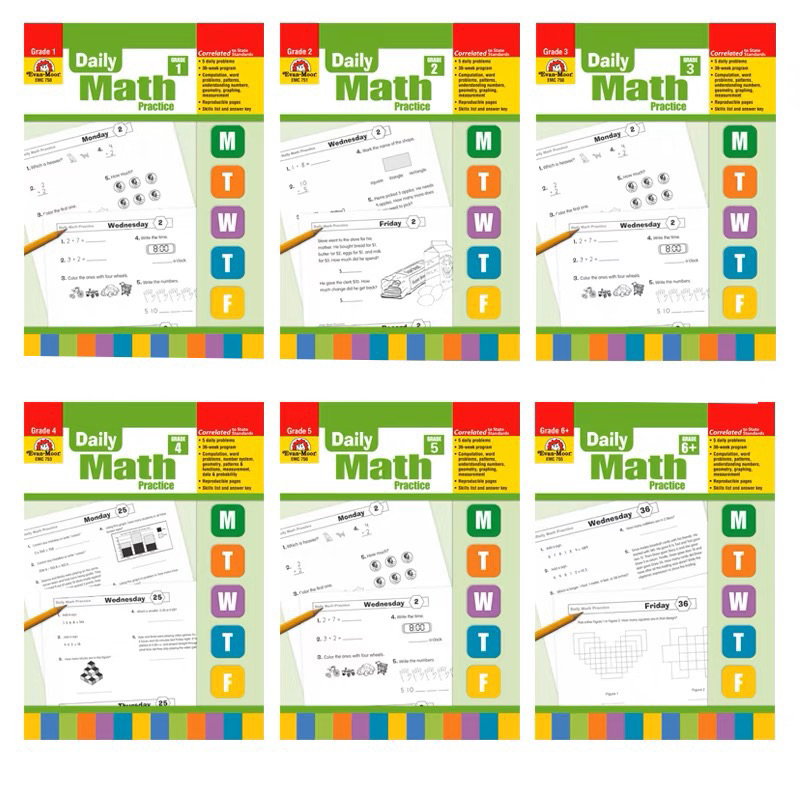 Evan Moor Daily Math Practice Grade 1/2/3/4/5/6, Paperback