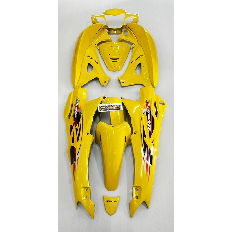 ชุดสีรถเวฟ125R-2004 สีเหลืองล้วน (กุญแจเล็ก,กุญแจใหญ่) พร้อมติดสติ๊กเกอร์ พลาสติกงาน AB
