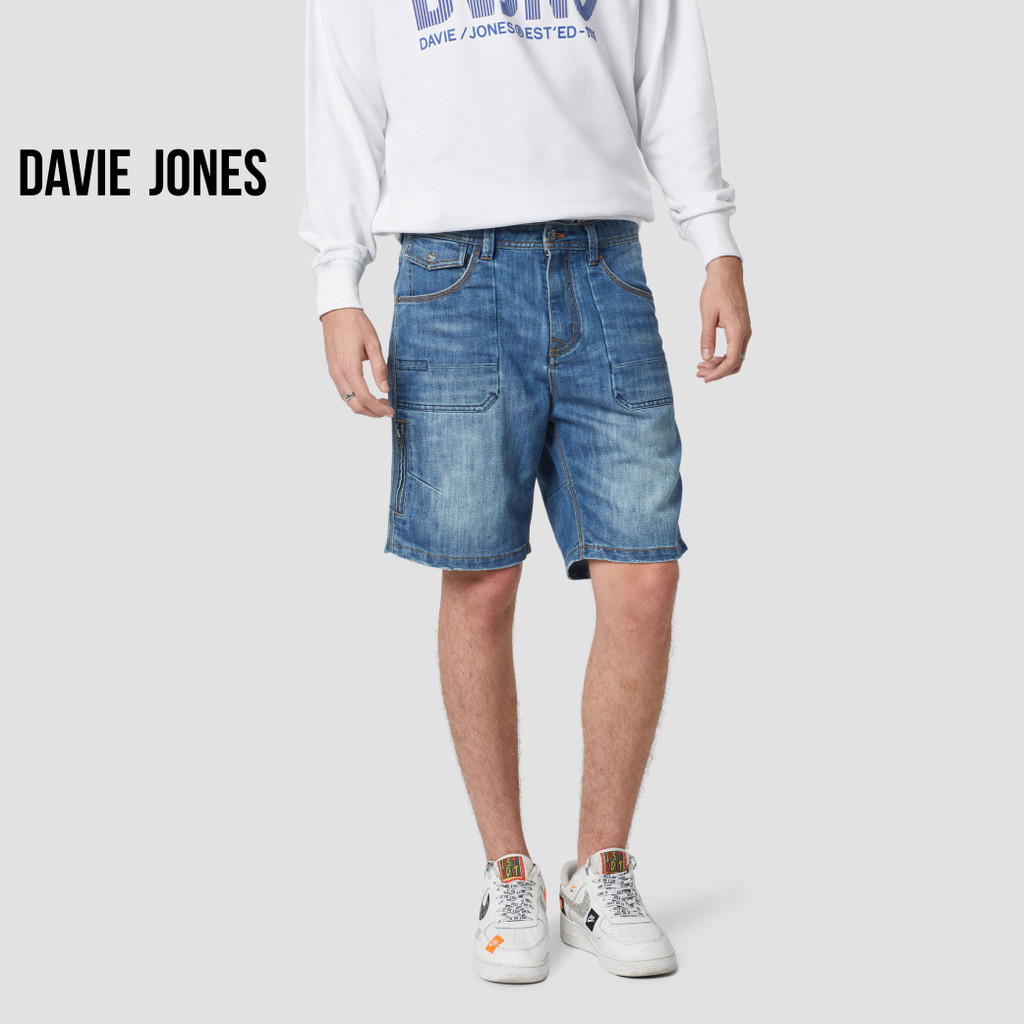 DAVIE JONES กางเกงขาสั้น ยีนส์ Denim Shorts SP0004 สีฟ้า