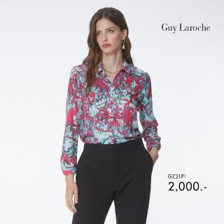 Guy Laroche เสื้อผู้หญิง เสื้อเชิ้ตผู้หญิง ผ้าจอร์เจียแขนสามส่วน ลายพิมพ์ Pinky Flamingo (GZ2LPI)