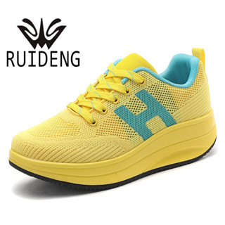 RUIDENG รองเท้าผ้าใบกีฬาเพื่อสุขภาพ รุ่น82273-สีเหลือง ความสูง 5 cm. พื้นกันลื่น น้ำหนักเบา ระบายอากาศได้ดีไซส์ 36-40