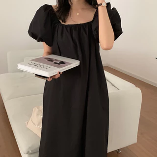 Cicishop(C3091)เดรสยาวผ้าคอตตอนแขนพอง ดีเทลเว้าหลังลุคคุณหนูแอบแซ่บ