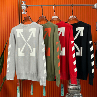 OFF WHITE classic arrow pattern round neck pullover knitted sweater