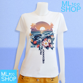 เสื้อยืดลาย Sunrise blossoms ผ้า TK พิมพ์ลายลงในเนื้อผ้า - ML100SHOP (คอกลม)