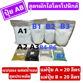 ปุ๋ย AB หัวเชื้อ 20 ลิตร แบบแห้งผสมเองสุดคุ้ม แคลไนท์ สูตรทนร้อน สูตรผักไฮโดรโปนิกส์ ทั้งน้ำวนและน้ำนิ่ง