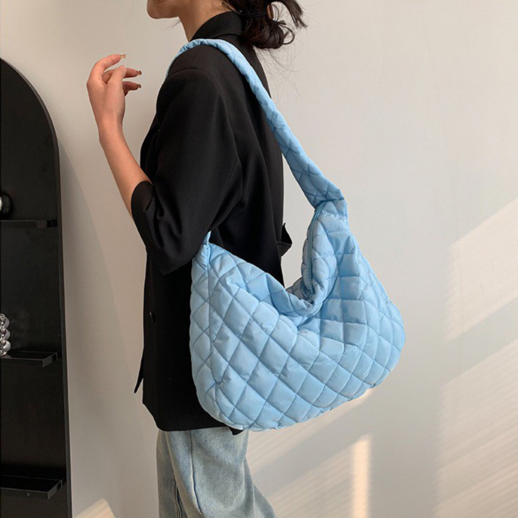 ifashionbag(IF1846) กระเป๋าสะพายไหล่ใบหญ่เป็นผ้าโพลีเอสเตอร์นุ่มๆ