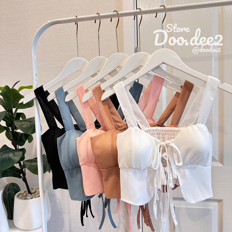 ♦️DOODEE2♦️เดรสเว้าหลัง เสริมฟองน้ำ ผูกโบว์หน้า หรือคล้องคอก็ได้