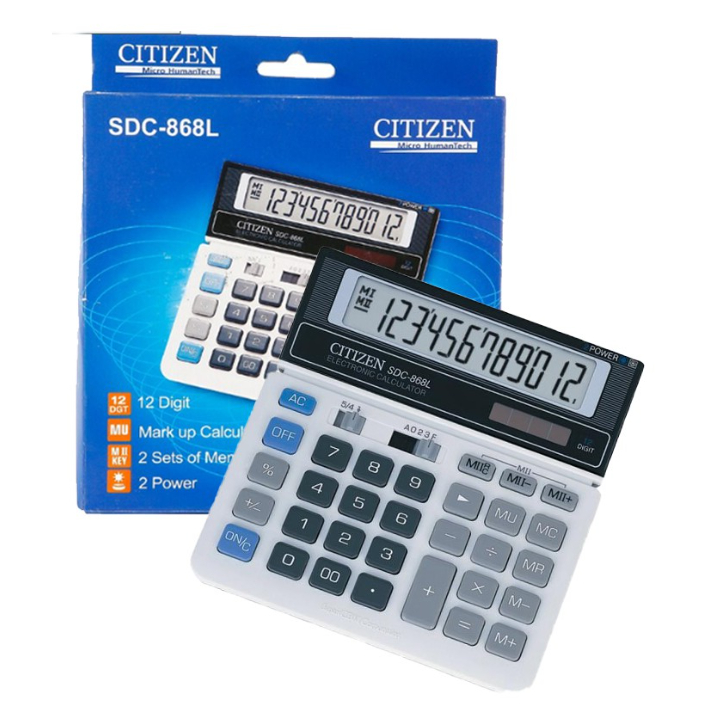 Citizen เครื่องคิดเลข  รุ่น SDC-868L/12 หลัก พร้อมจอแสดงผลขนาดใหญ่ แหล่งพลังงาน 2 ระบบ พร้อมส่ง M134