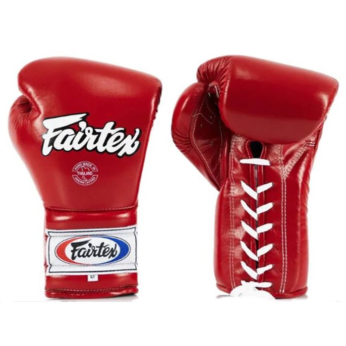 Fairtex Lace up Gloves BGL7 (16 oz.) Red ProTraining  Mexican Style locked Thumb Muay MMA K1 นวมเชือกเเฟร์เเท็กซ์ สีเเดง