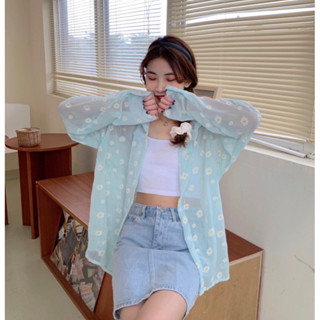 เสื้อคลุม เสื้อคลุม สไตล์เชิ้ต ผ้าชีฟองเนื้อดี แขนยาว ตัวใหญ่  บางพลิ้ว ใส่สบาย