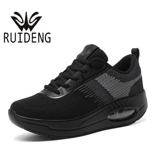 RUIDENG รุ่น 82254-สีดำ รองเท้ากีฬา รองเท้าออกกำลังกายผู้หญิงเพื่อสุขภาพ ความสูง 5 cm. น้ำหนักเบา นุ่ม ระบายอากาศได้ดี